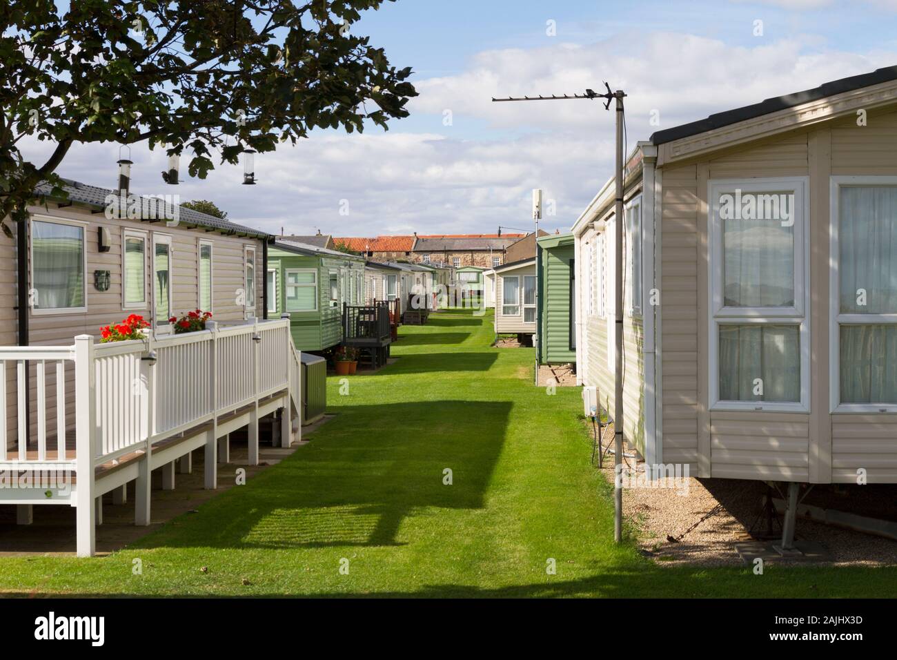 Static Caravan park / site in Seahouses Northumberland UK Stock Photo