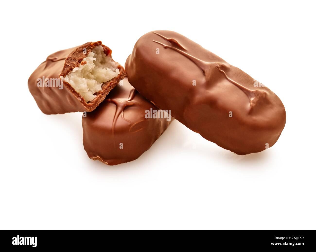 chocolate bar with coconut on a white isolated background Stock Photo
