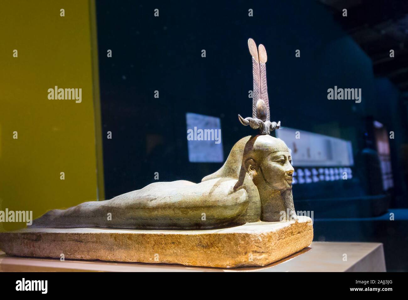 Photo taken during the opening visit of the exhibition “Osiris, Egypt's Sunken Mysteries”. Egypt, Cairo, Egyptian Museum, statue of the god Osiris. Stock Photo
