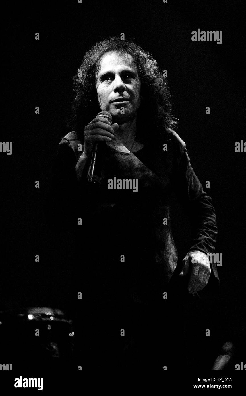 Milan Italy 23 October 2000 Live concert of Deep Purple & Romanian Philarmonic Orchestra + Ronnie James Dio at the Fila Forum Assago : Ronnie James Dio during the concert Stock Photo