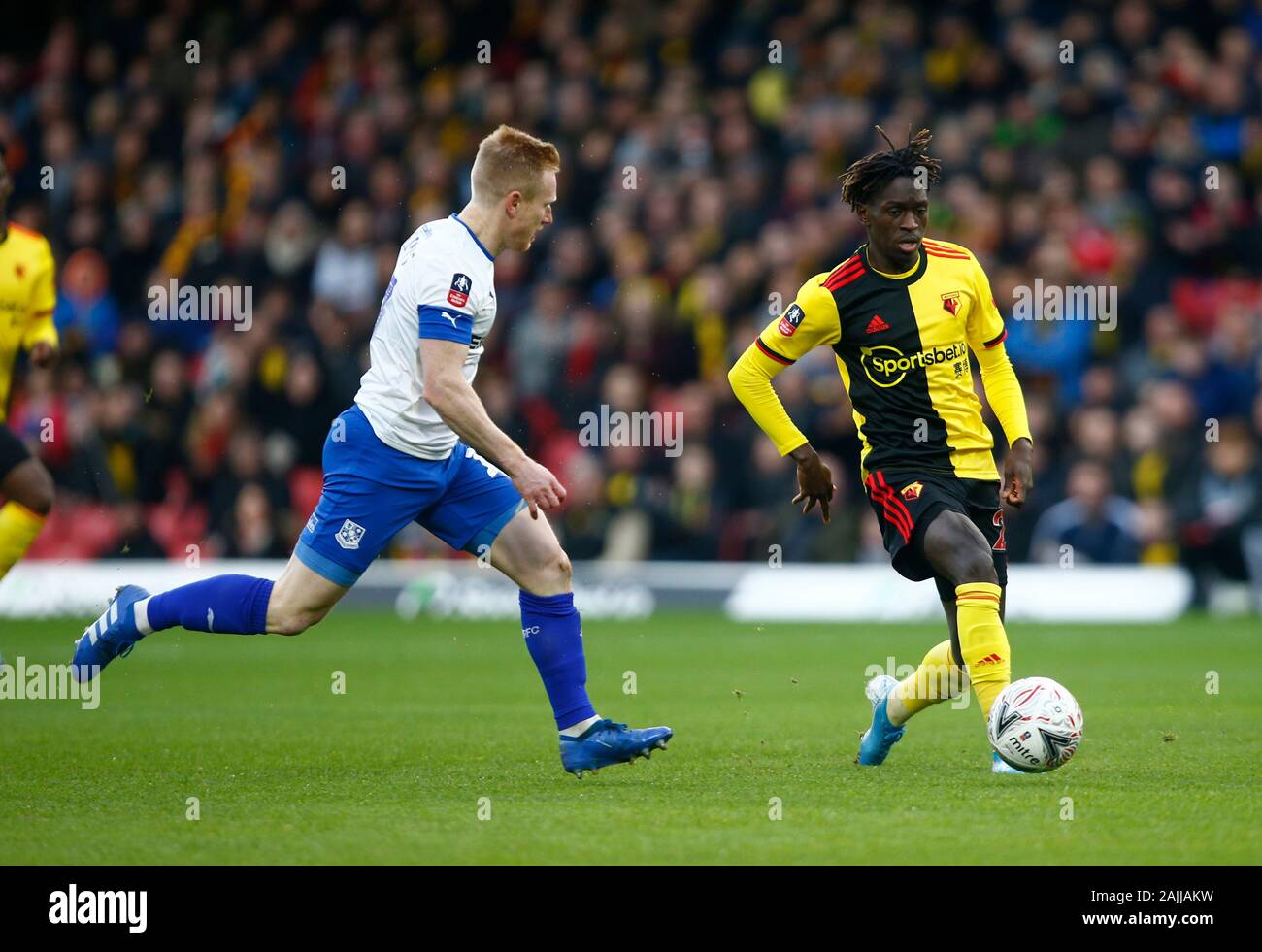 Watford, UK. 04th Jan, 2020. WATFORD, ENGLAND - JANUARY 04: Watford's Domingos Quina during Emirates FA Cup Third Round match between Watford and Tranmere Rovers on January 04 2020 at Vicarage Road Stadium, Watford, England. Credit: Action Foto Sport/Alamy Live News Stock Photo