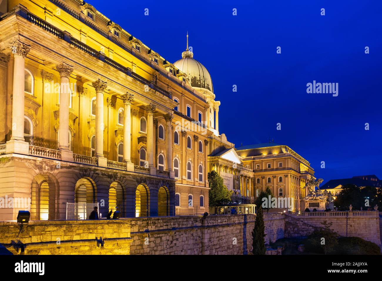 Night vision illuminated Budapest Historical museum Stock Photo