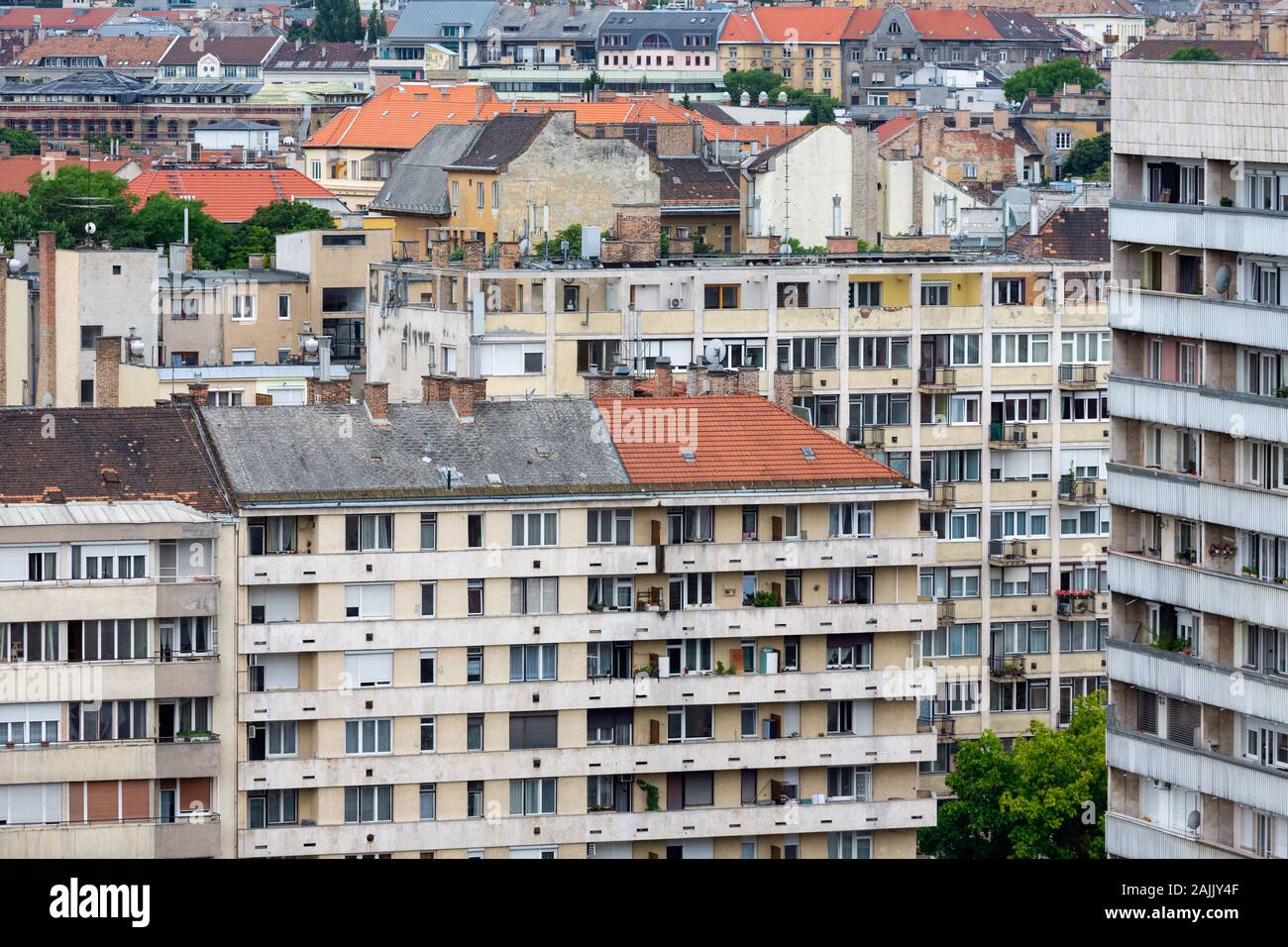 Aerial view residential area Hungarian Budapest with apartment