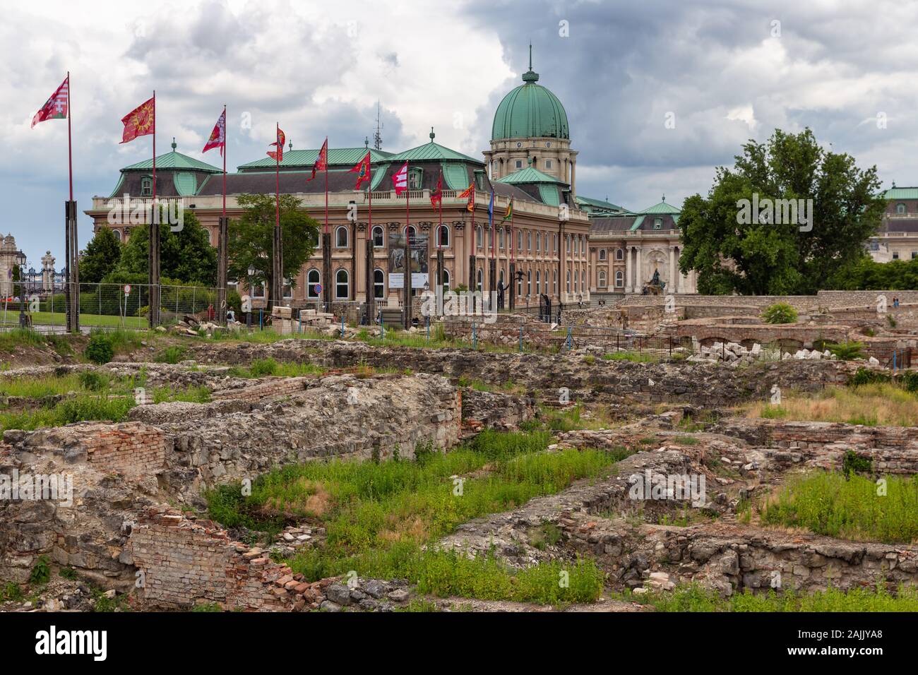 Ruins Buda Castle with view at historical museum Budapest Stock Photo ...
