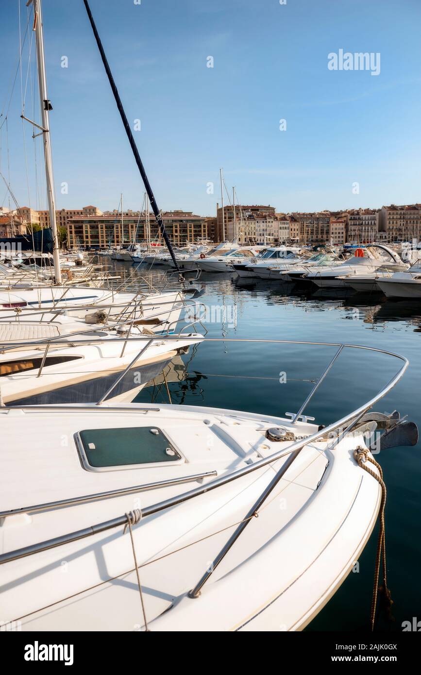 Vieux Port Marseille from a boat also known as the old port Stock Photo