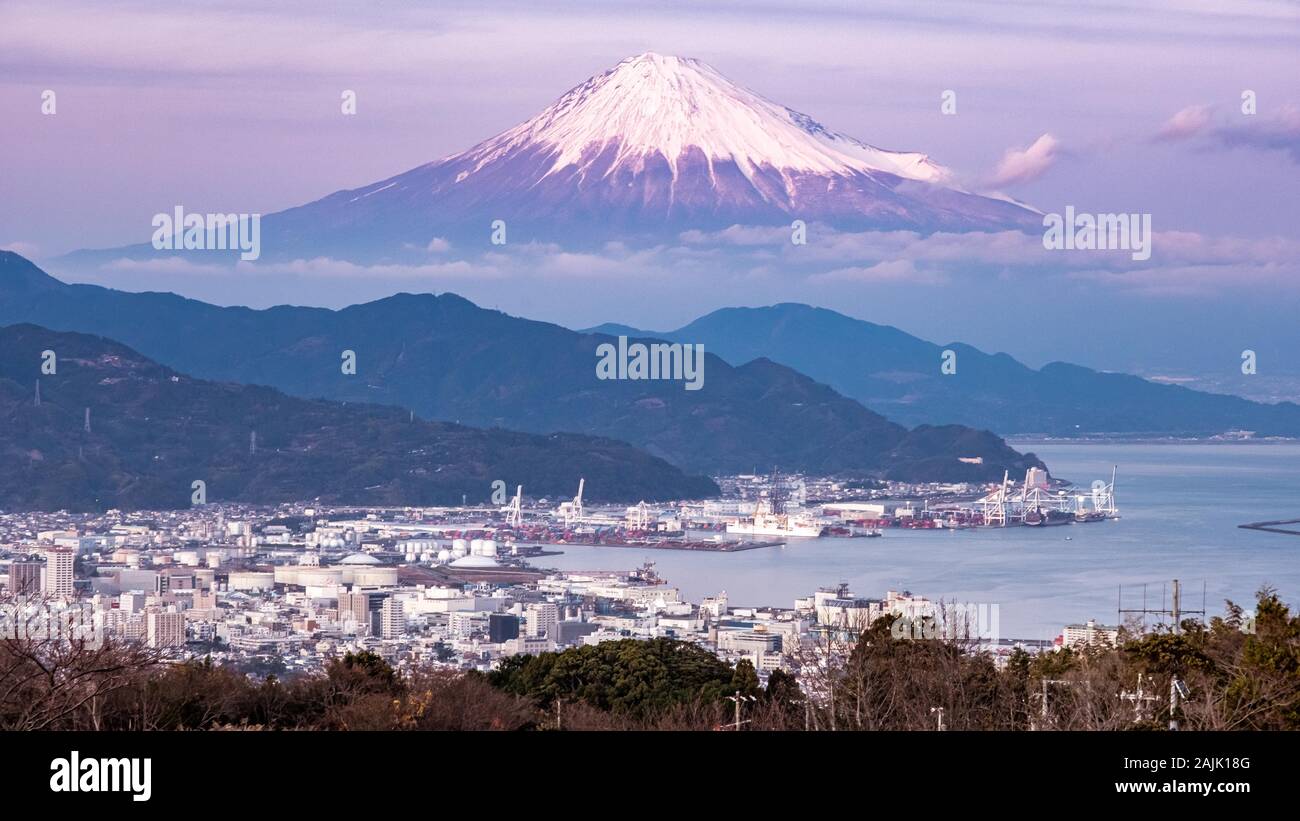 Fuji mountain and habour landscpae view.It s a tourism destination in japan day trip from tokyo. Stock Photo