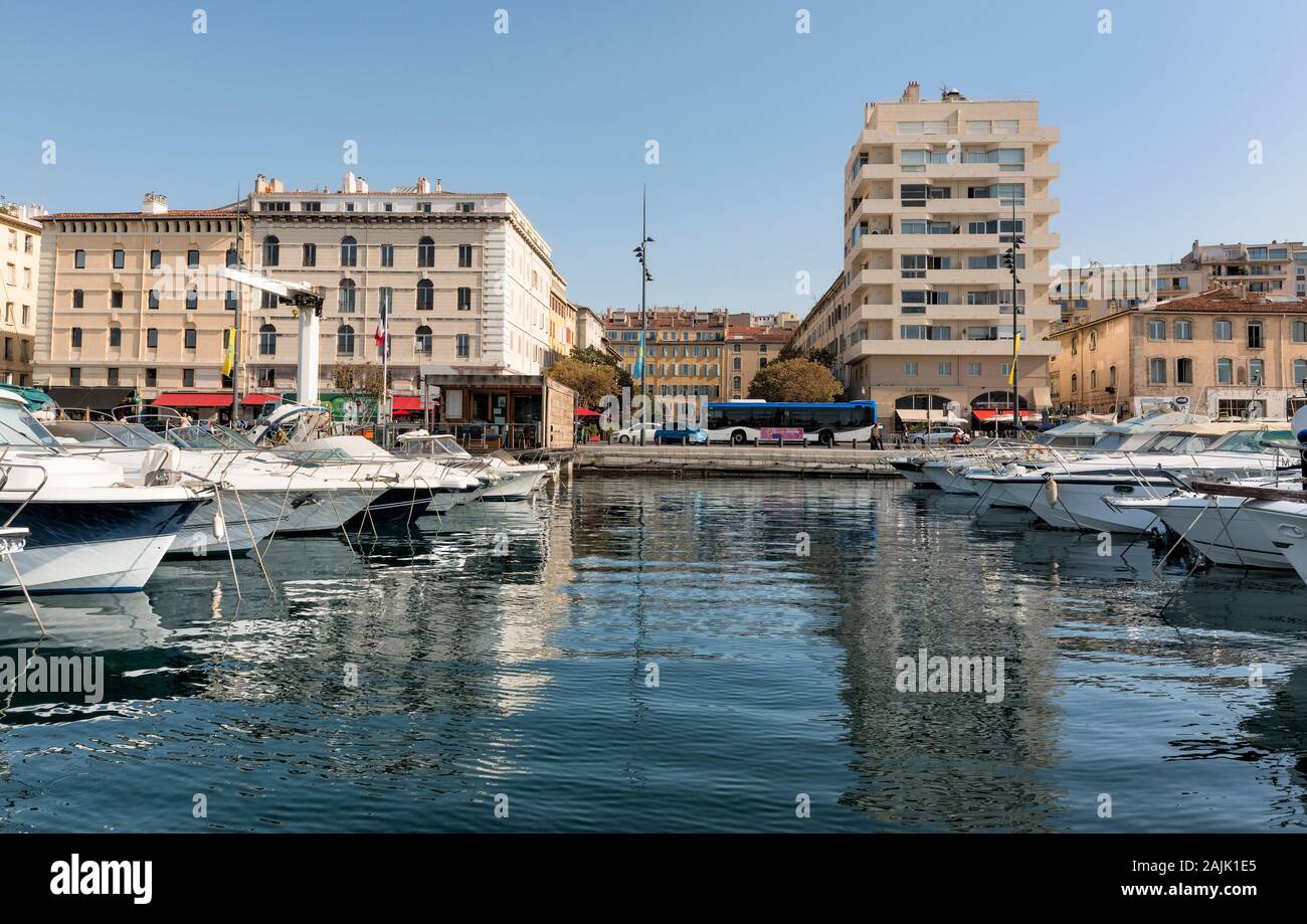Vieux Port Marseille from a boat also known as the old port Stock Photo