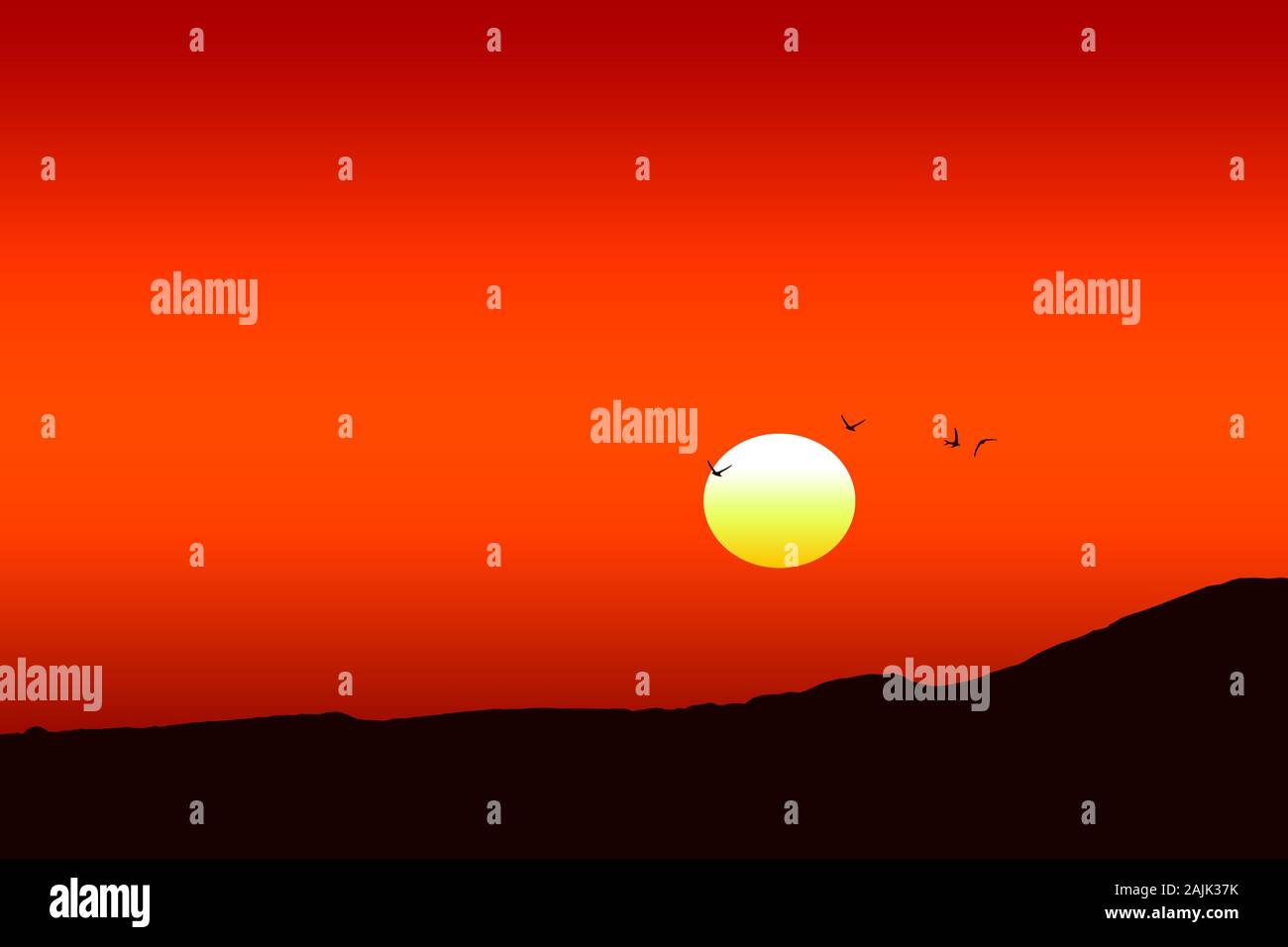 Illustration of a beautiful red sunset Stock Photo - Alamy