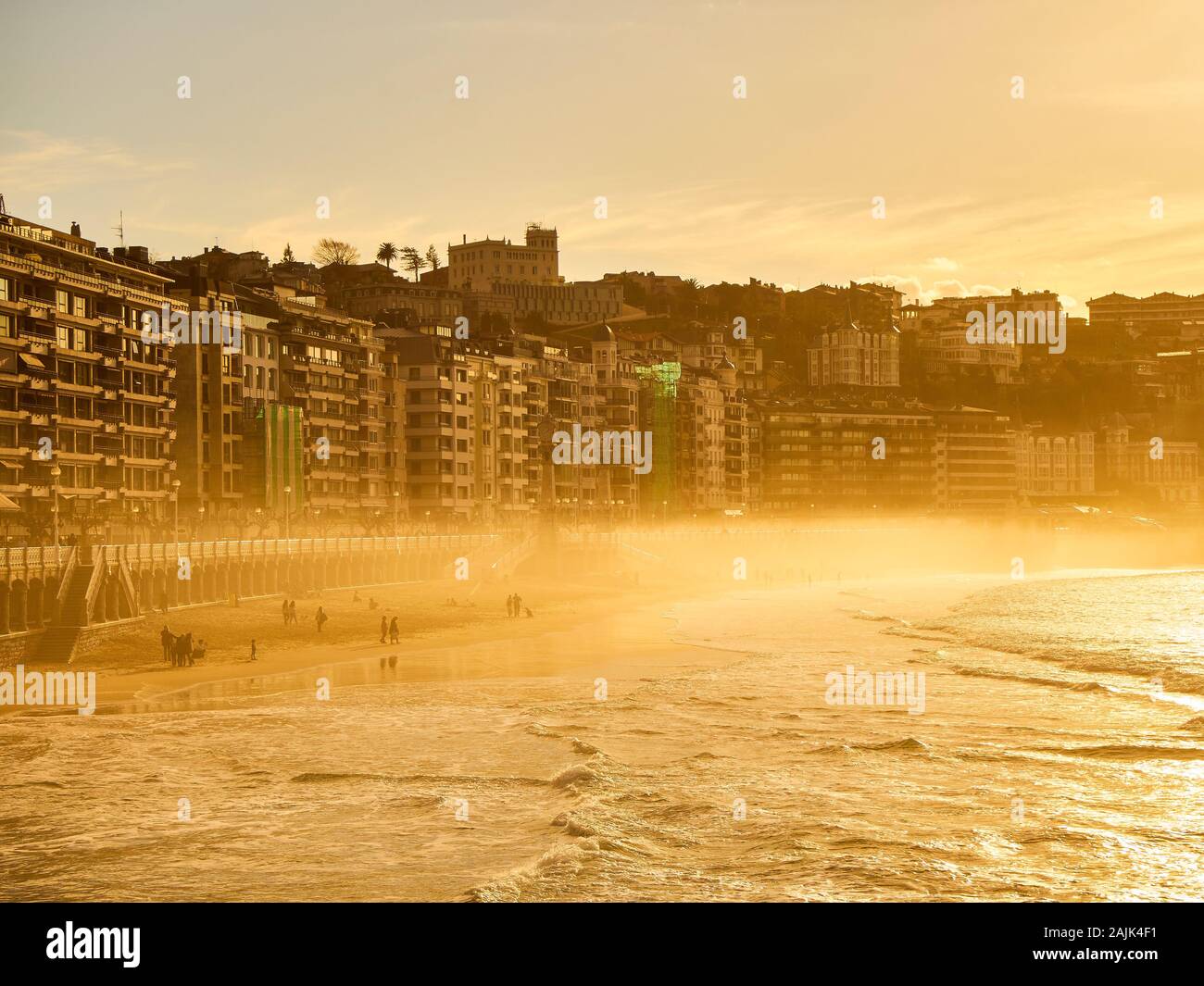 The Concha Beach of San Sebastian at sunset. Basque Country, Guipuzcoa. Spain. Stock Photo