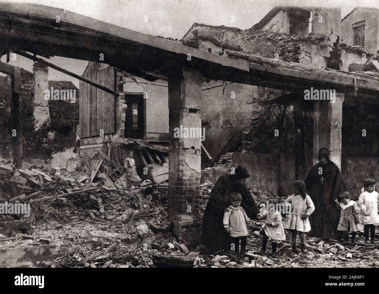 Italian kindergarten shattered by an air bomb, Italy // World War I, Italy Stock Photo