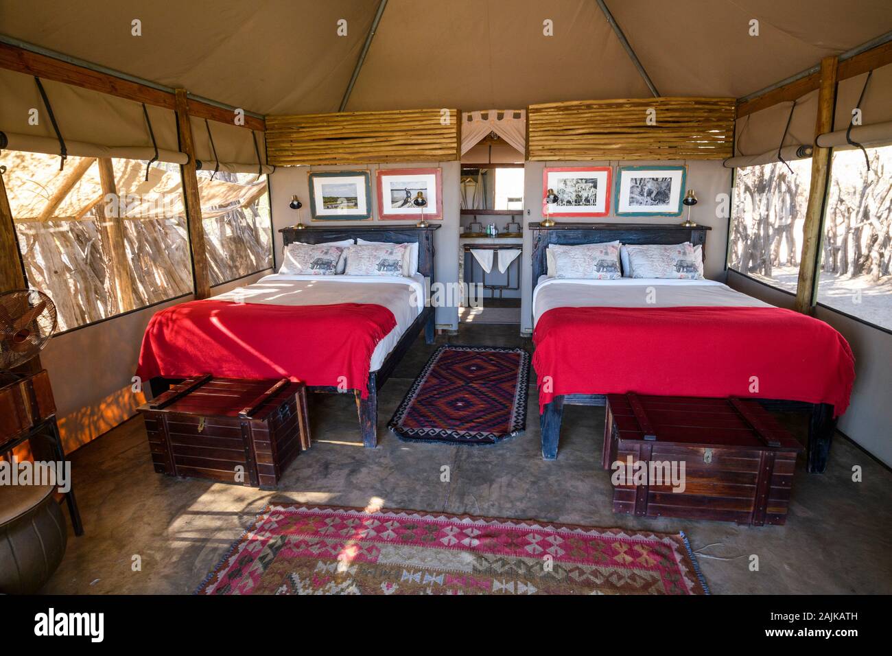 Luxury camping at Meno a Kwena camp, Kalahari, Botswana Stock Photo