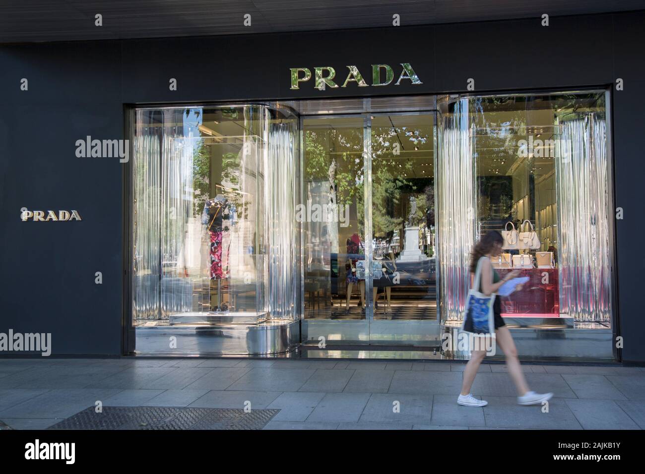 Prada Store with Woman, Serrano Street; Madrid; Spain Stock Photo - Alamy
