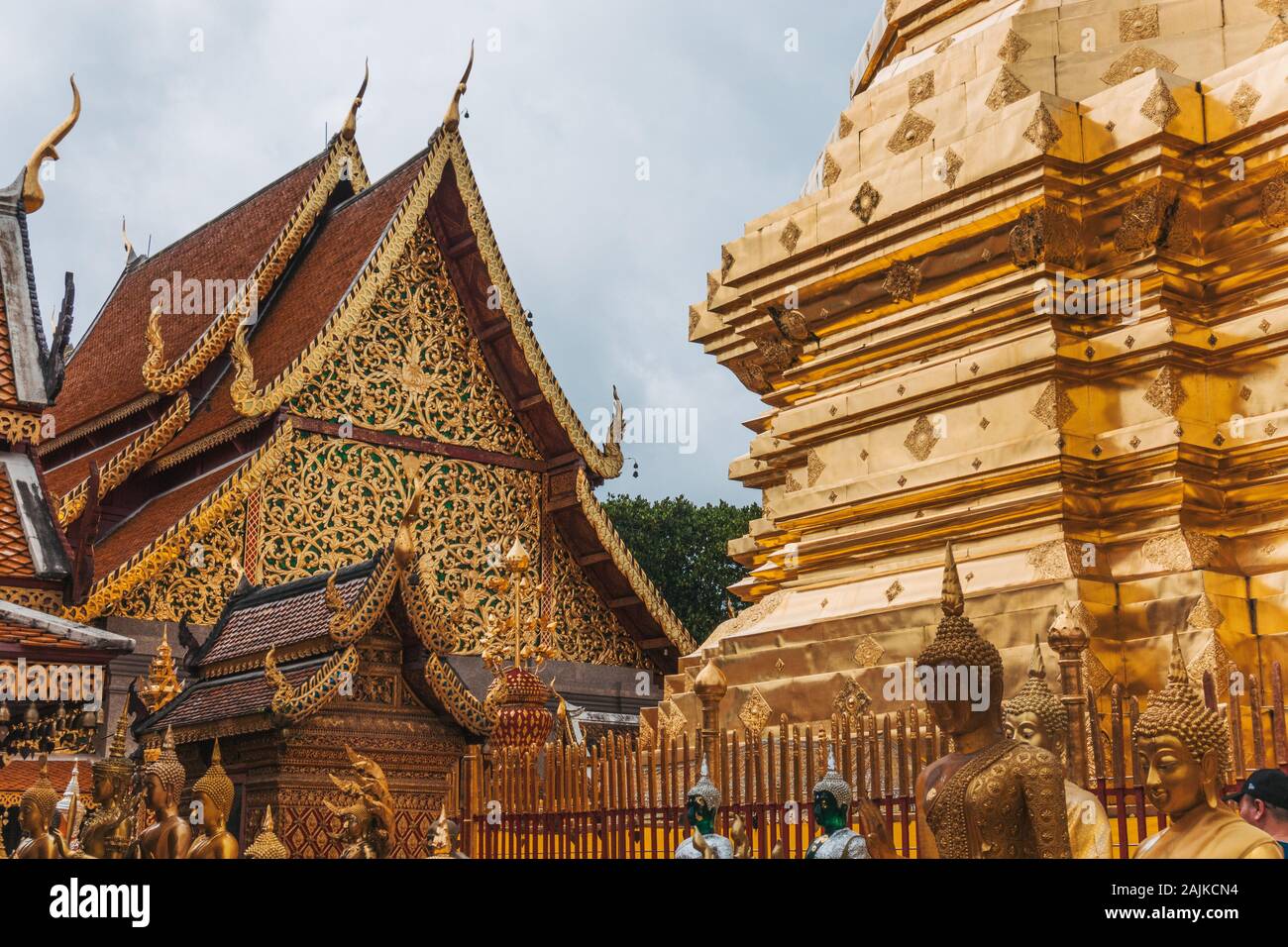 The gold-painted exterior of Wat Phra That Doi Suthep temple, Chiang Mai, Thailand Stock Photo