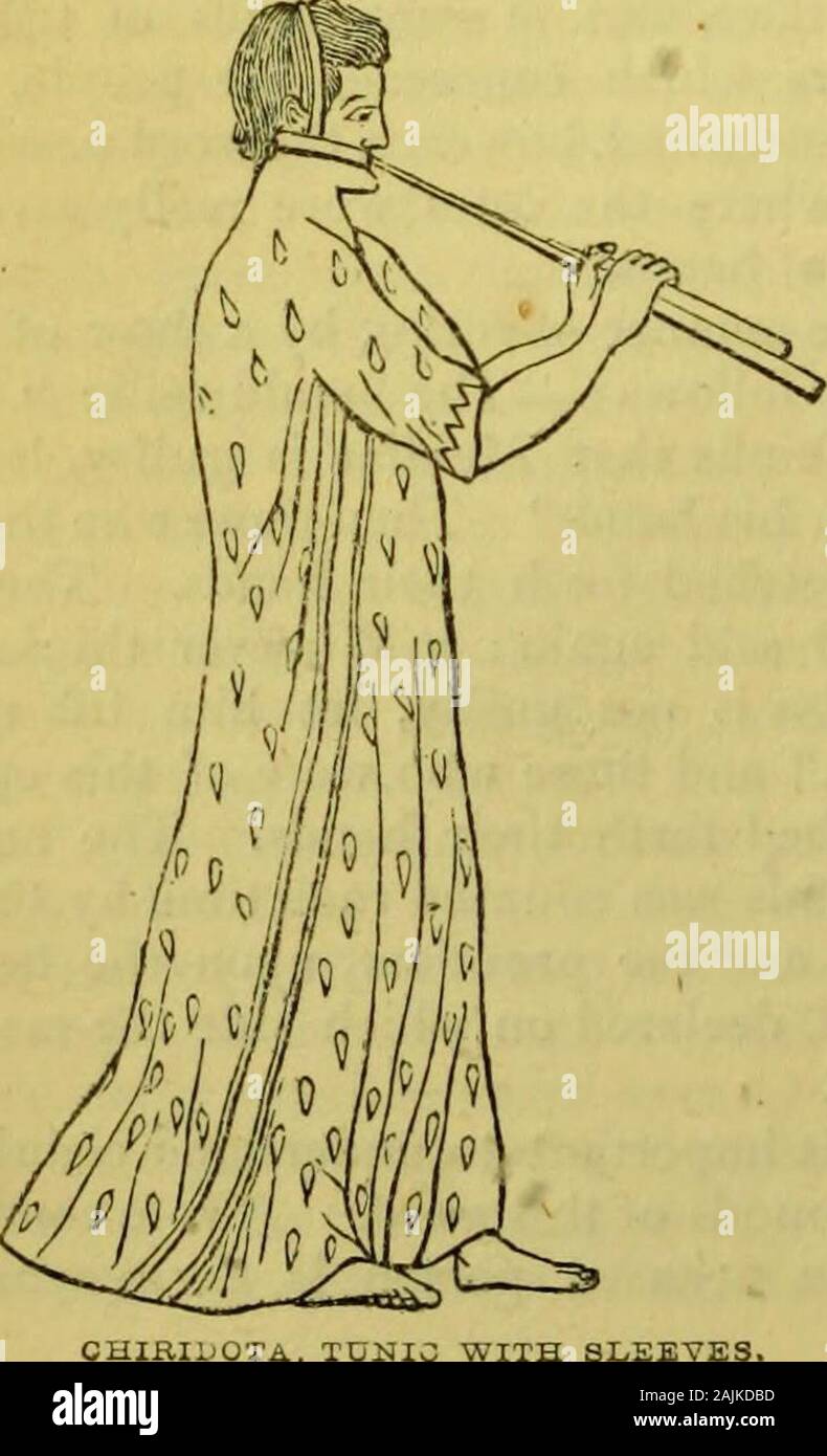 School dictionary of Greek and Roman antiquities . ly of each pry-tany on the conduct of the magistrates ; inthese cases, those who voted for the confirm-ation of the law, or for the continuance inoffice of the magistrate, were said iirix^i-poTovelv, those on the other side atrox^i--poroveTu : Siax^tporouia is a vote for one oftwo alternatives; aurix^iporoveiu, to voteagainst a proposition. The compounds ofxj^ricpL^scrOai have similar meanings. CHIRIDOTA (xetpiScoTos, from x^-P^^fmanica), a tunic with sleeves. The tunicof the Egyptians, Greeks, and Romans wasoriginally without sleeves, or they Stock Photo