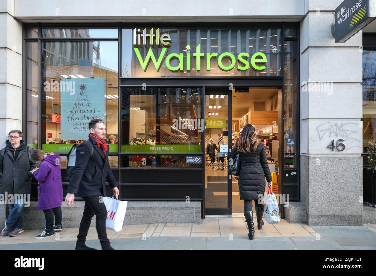 Little Waitrose,small supermarket format convenience store front exterior, people,  London, UK Stock Photo