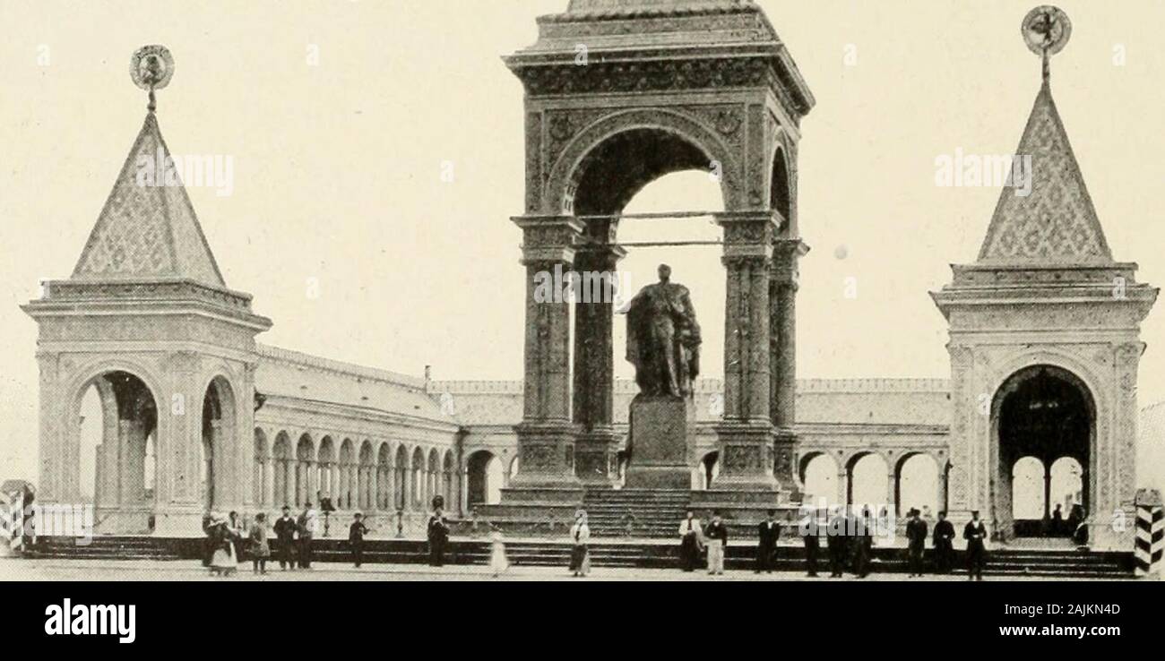 Travelogues; . ways reform in serriedtake the places of thetake up the succession leaders who have fallen. the Citadel, or thea city in itself, but we. IMPERAL KOBES 1 BRONZE MONUMENT OF ALBXANDER II MOSCOW 209 review of the chief edi-fices of this remark-able enclosure. Letus begin with the larg-est, though not themost important, thePalace of Justice, uponwhich glitters in gold-en characters the word Zakon, Law. Facing it is the Ar-senal, with the wordVictory, not ex-pressed in letters butalmost shouted by themouths of eight hundred and seventy-five captured cannon —chiefly souvenirs of Napo Stock Photo