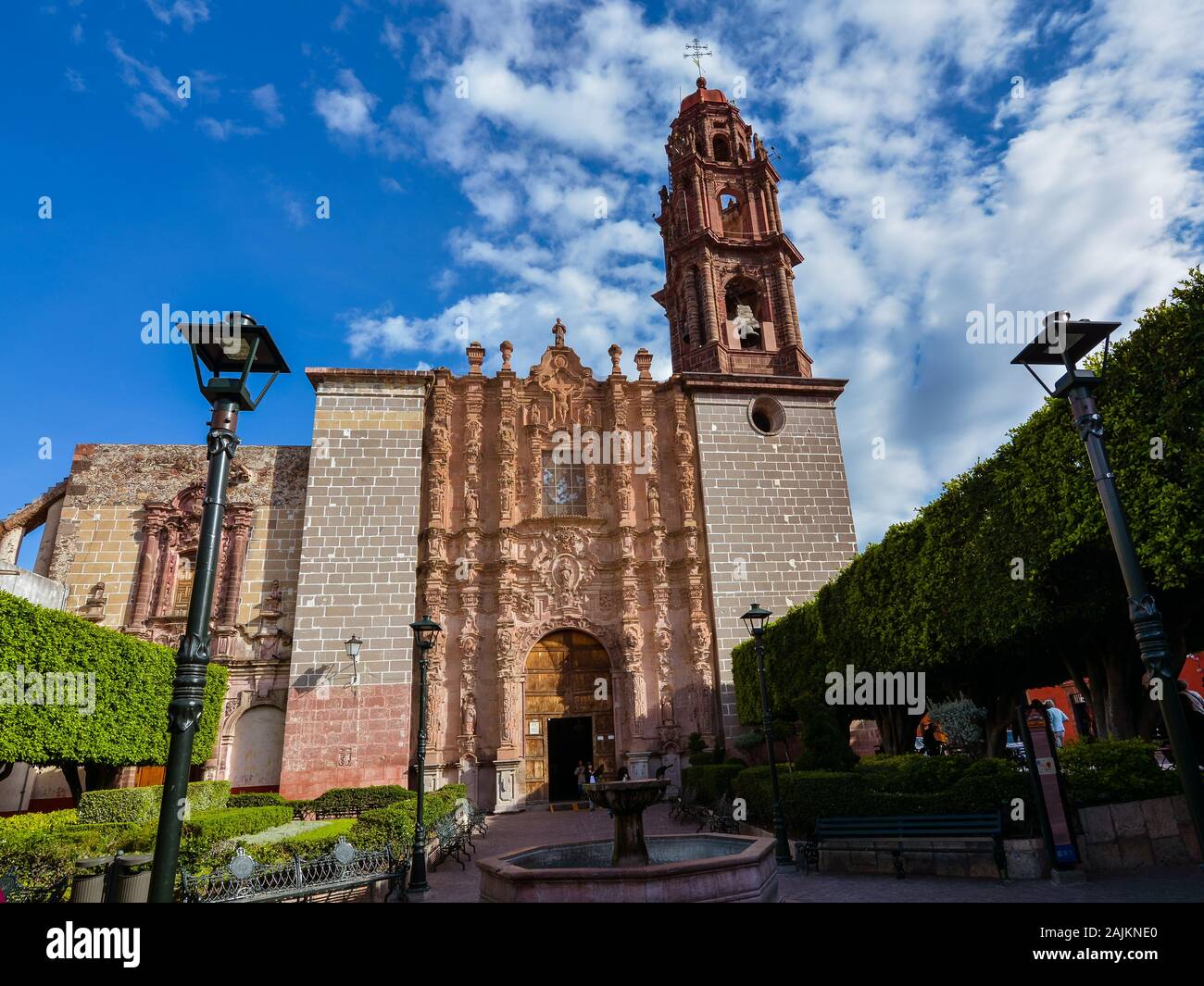 San Miguel de Allende, Mexico - Oct. 22, 2019: Spanish Colonial Church of San Francisco, San Miguel de Allende, Mexico Stock Photo