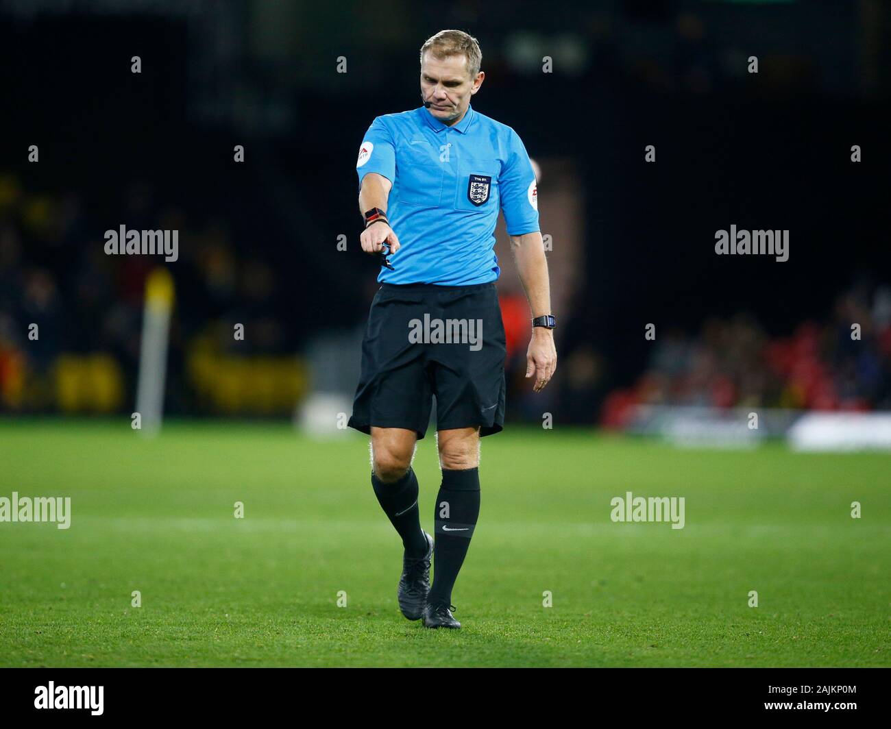 Watford, UK. 04th Jan, 2020. WATFORD, ENGLAND - JANUARY 04: Referee Graham Scott during Emirates FA Cup Third Round match between Watford and Tranmere Rovers on January 04 2020 at Vicarage Road Stadium, Watford, England. Credit: Action Foto Sport/Alamy Live News Stock Photo