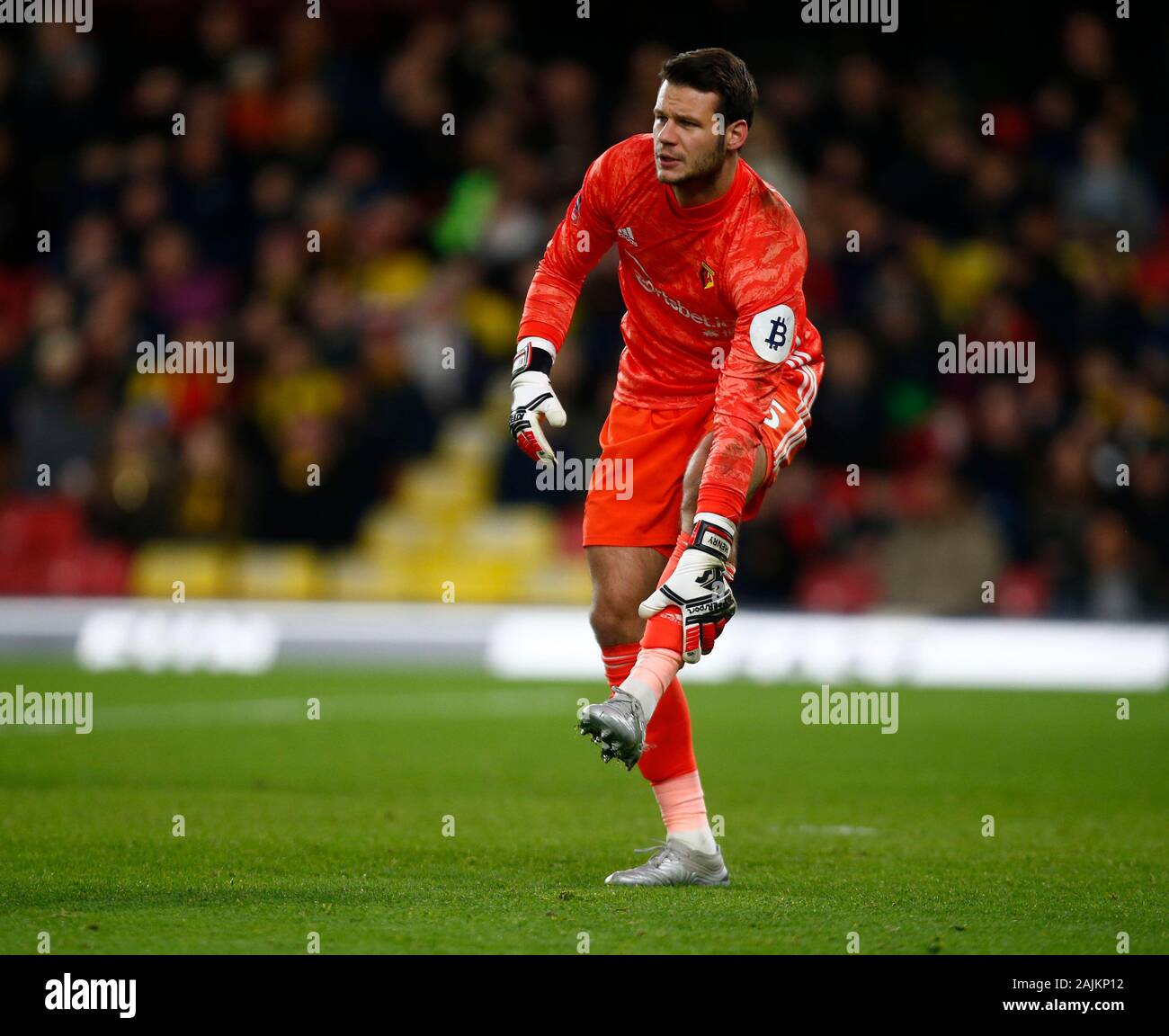 Watford, UK. 04th Jan, 2020. WATFORD, ENGLAND - JANUARY 04: Watford's Daniel Bachmann during Emirates FA Cup Third Round match between Watford and Tranmere Rovers on January 04 2020 at Vicarage Road Stadium, Watford, England. Credit: Action Foto Sport/Alamy Live News Stock Photo