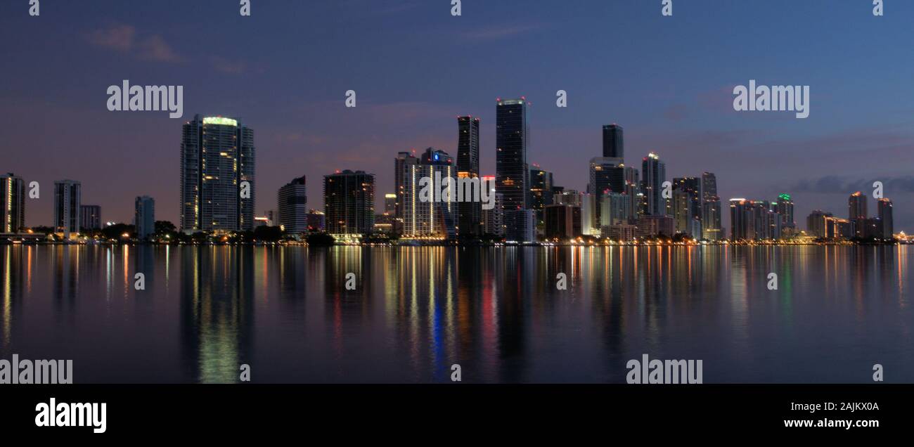 City reflections, Miami, Florida from the Causeway Stock Photo