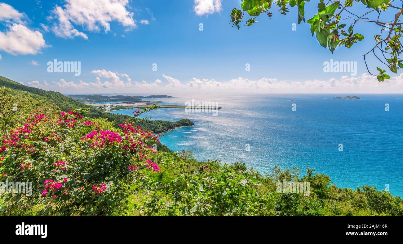 Saint Thomas, US Virgin Islands. Brewers bay and Perseverance Bay. On the background airport strip in the ocean. Stock Photo