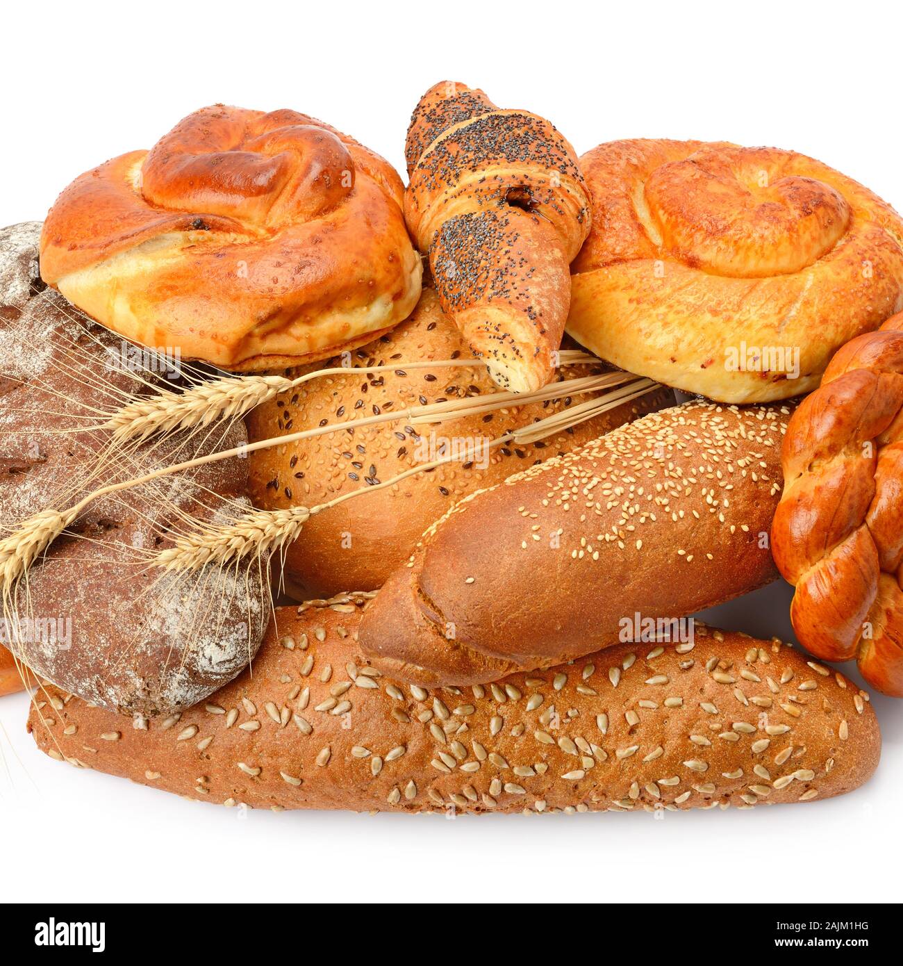 bread and bakery products isolated on white background Stock Photo - Alamy