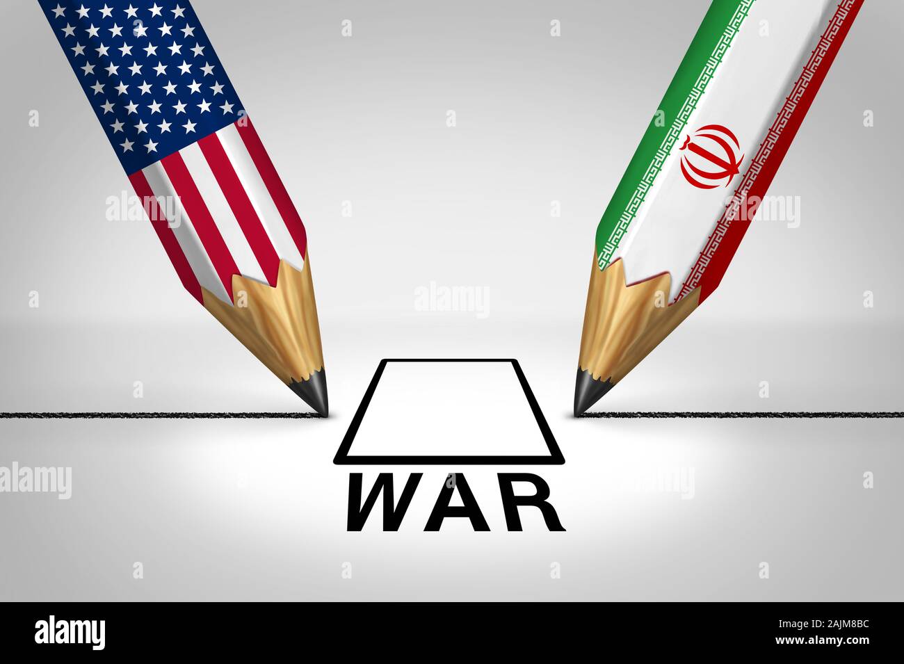 Iranian american war crisis as US military war tension conflict or United States middle east imminent threat risk concept as a security problem due to Stock Photo