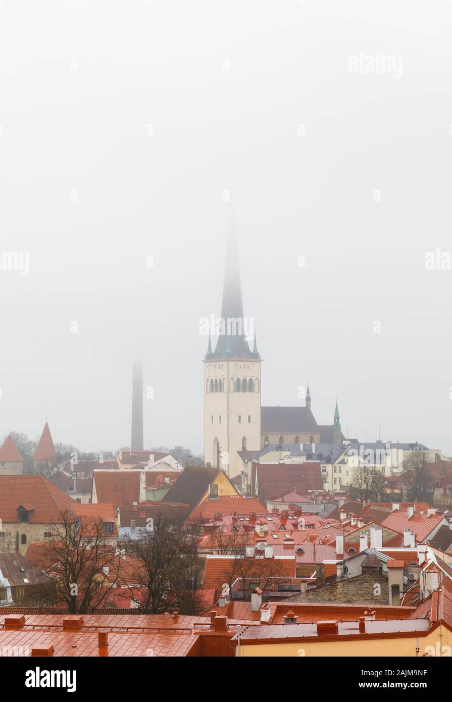 Cityscape of Tallinn old town in a mist Stock Photo