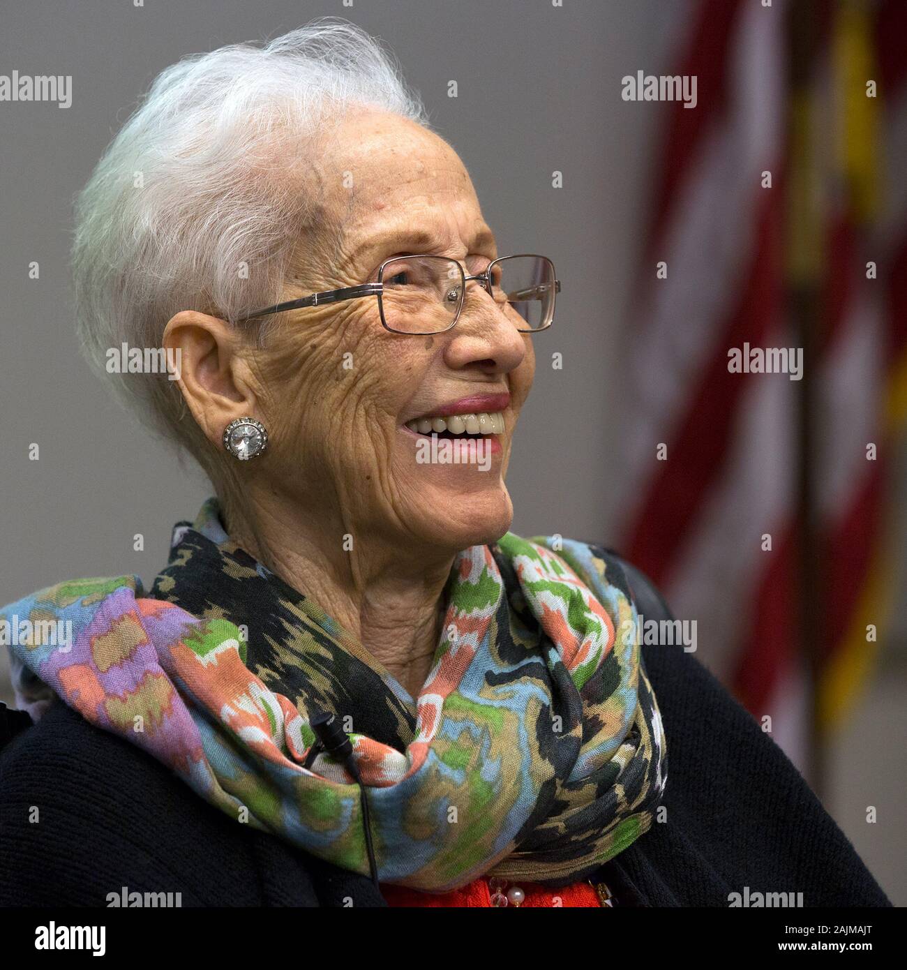 Katherine Johnson (featured in the film Hidden Figures) at the naming event for NASA's Katherine G. Johnson Computational Research Facility. (USA) Stock Photo