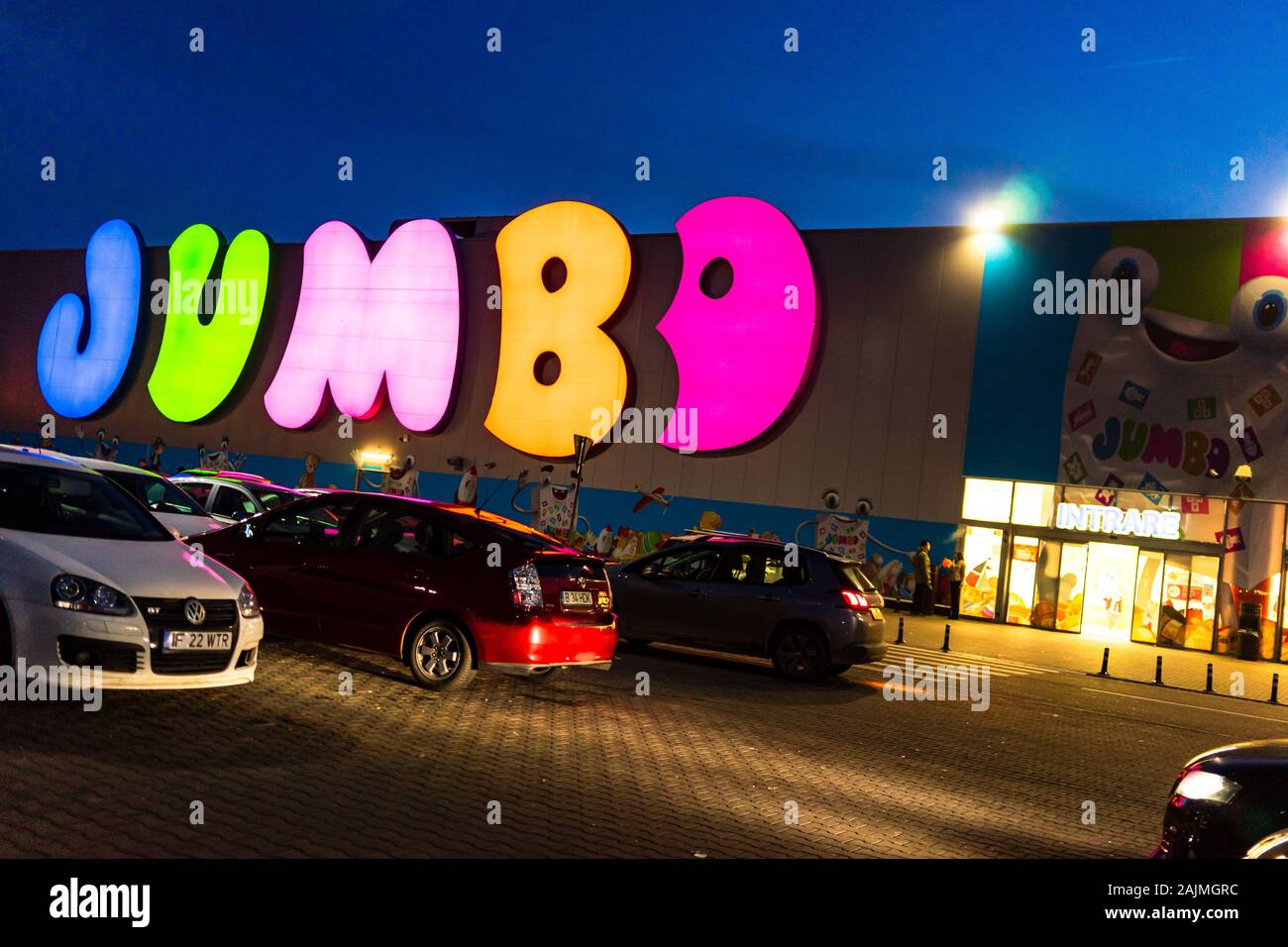 Jumbo shopping mall. Toy store. Big sign, Greek brand, logo of Jumbo Store  in Bucharest, Romania, 2020 Stock Photo - Alamy