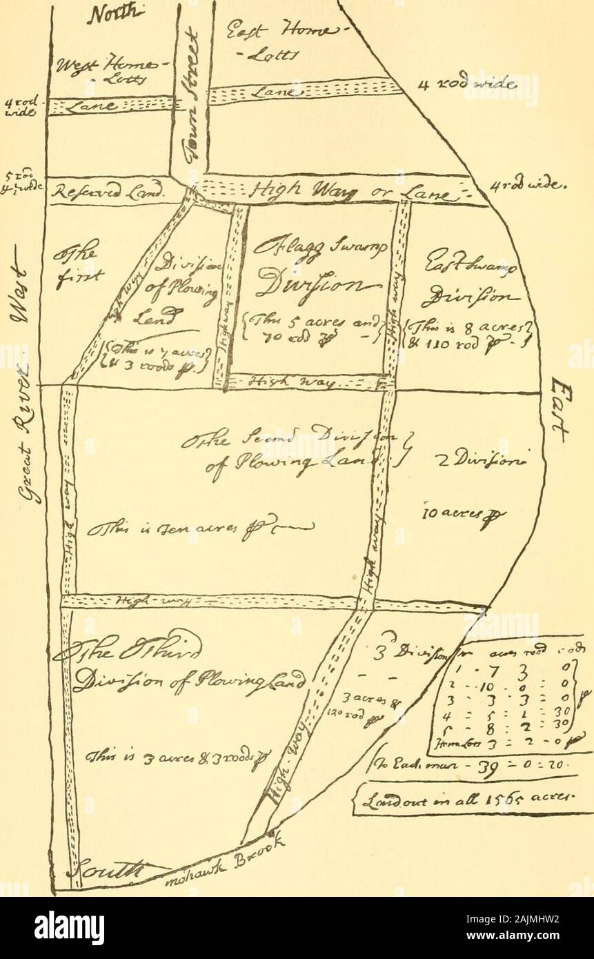History of the town of Sunderland, Mass., which originally embraced within its limits the present fowns of Montague and Leverett . treet. The Highways now knownas Bridge Lane, Middle Lane and Lower Lane are four rodswide. The Proprietors were at this time, and afterwards, troubledby trespassers who cut timber, and collected turpentine andtar within their limits. The boundaries of the plantationwere not defined, and the trespasses were perhaps, in part,involuntary. At a meeting held on March 9th, 1715, theproprietors, alleging that they had authority so to do, be-sought the committee to lay out Stock Photo