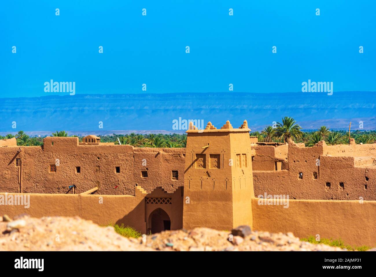 Kasbah Taourirt exterior in Zagora, Morocco. Copy space for text Stock Photo