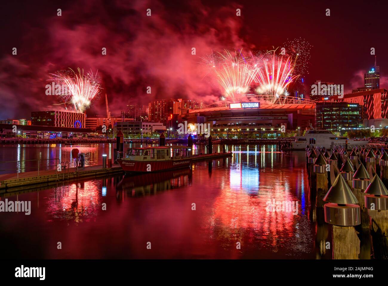 New Year's Eve fireworks for 2020 at Docklands, Melbourne, Australia Stock Photo