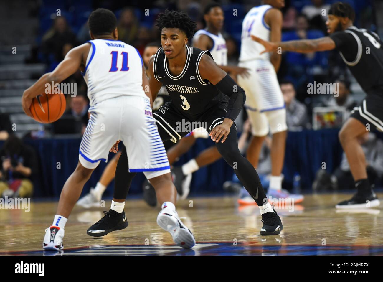 Chicago, Illinois, USA. 04th Jan, 2020. Providence Friars guard David Duke (3) in action during the NCAA Big East conference basketball game between DePaul vs Providence at Wintrust Area in Chicago, Illinois. Dean Reid/CSM/Alamy Live News Stock Photo