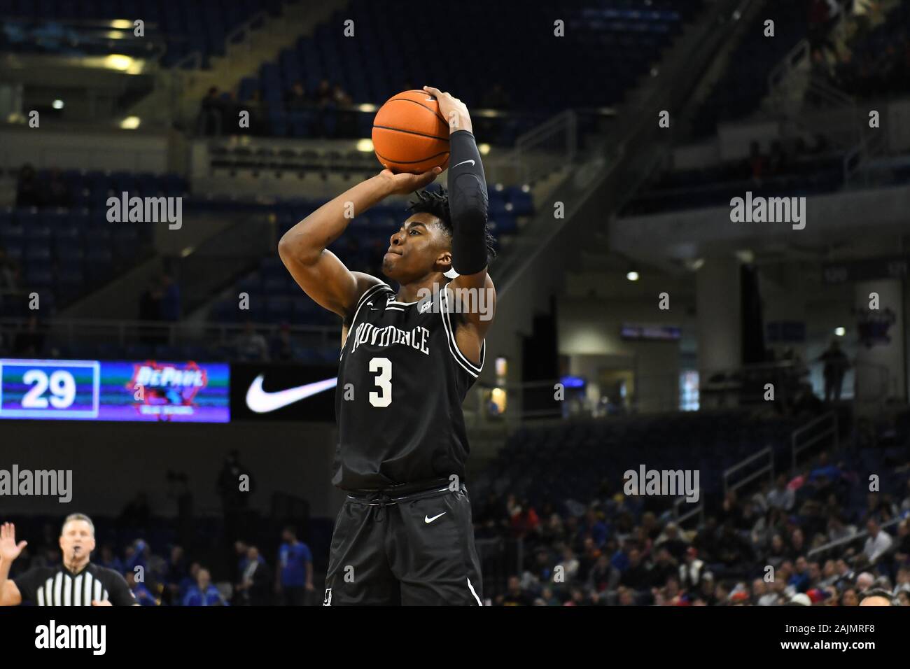 Chicago, Illinois, USA. 04th Jan, 2020. Providence Friars guard David Duke (3) attempting a jump shot during the NCAA Big East conference basketball game between DePaul vs Providence at Wintrust Area in Chicago, Illinois. Dean Reid/CSM/Alamy Live News Stock Photo