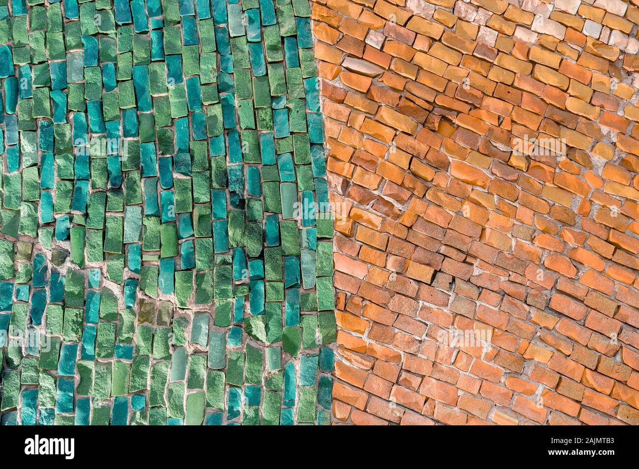 green and orange surface of Abstract colorful smalt mosaic with high resolution for background. Stock Photo