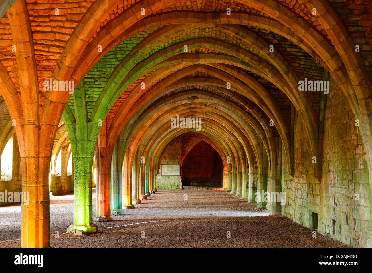 The Cloisters at Fountains Abbey during a Christmas coloured