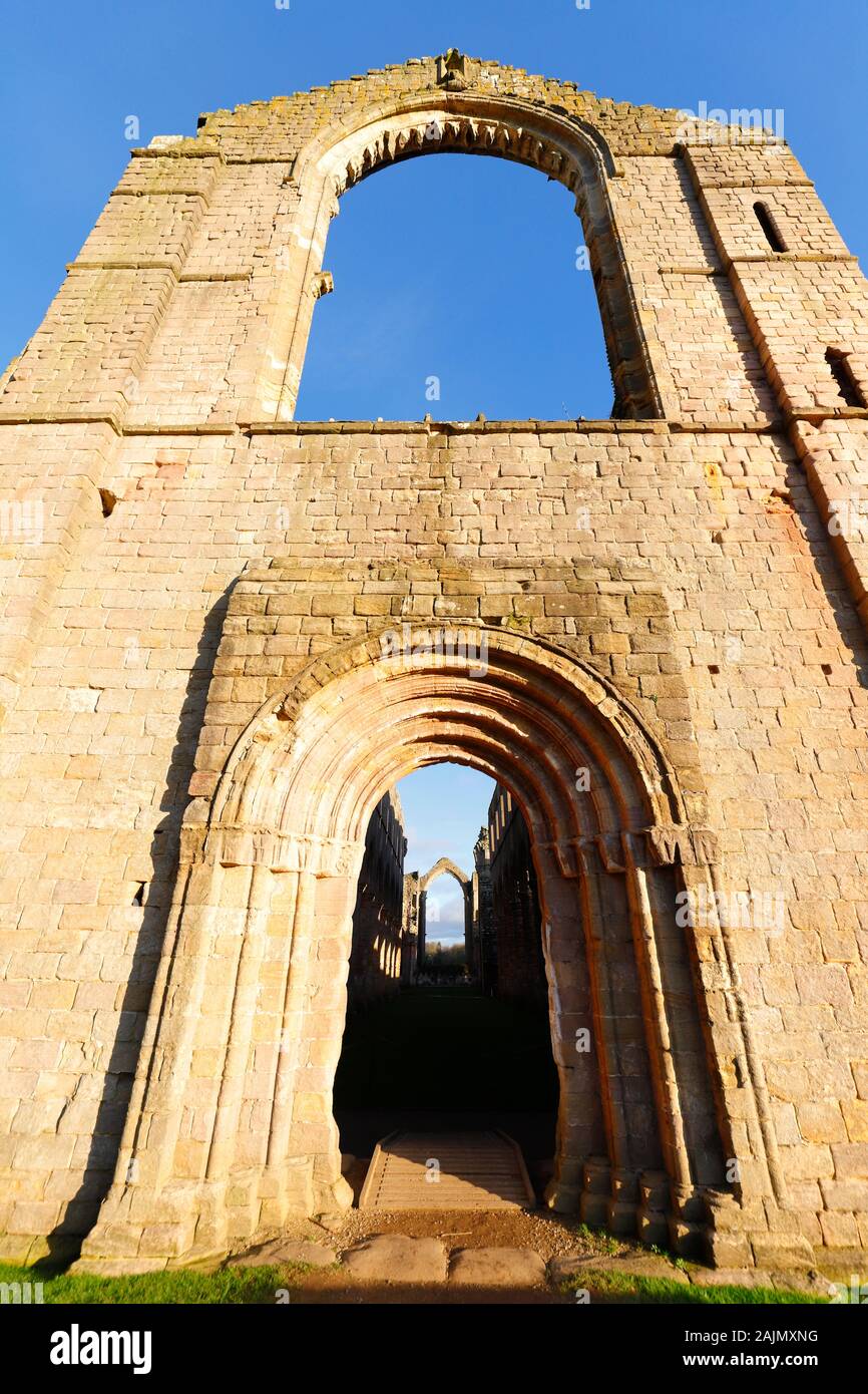 The West entrance of Fountains Abbey in Ripon,North Yorkshire Stock