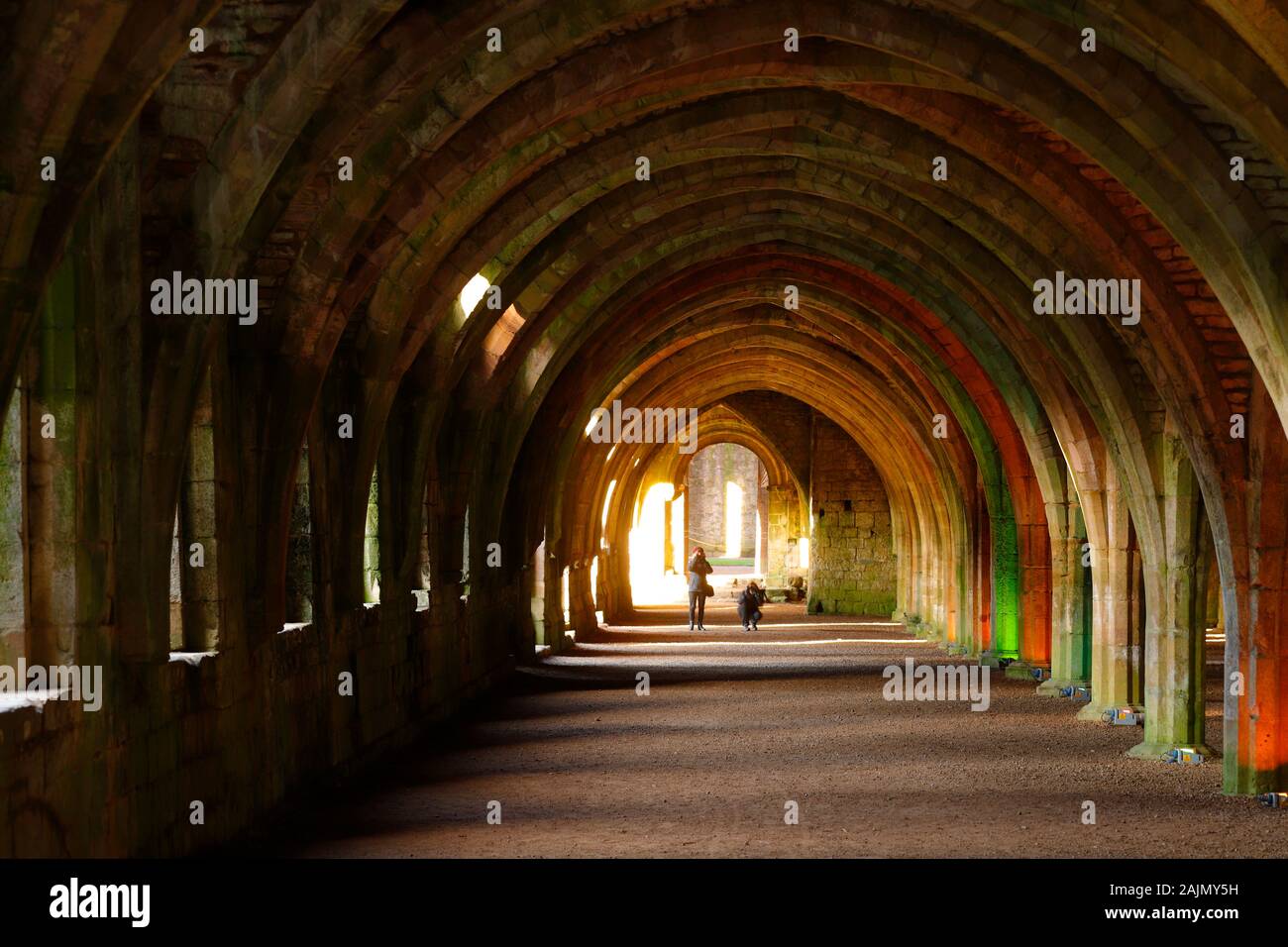 The Cloisters at Fountains Abbey during a Christmas coloured
