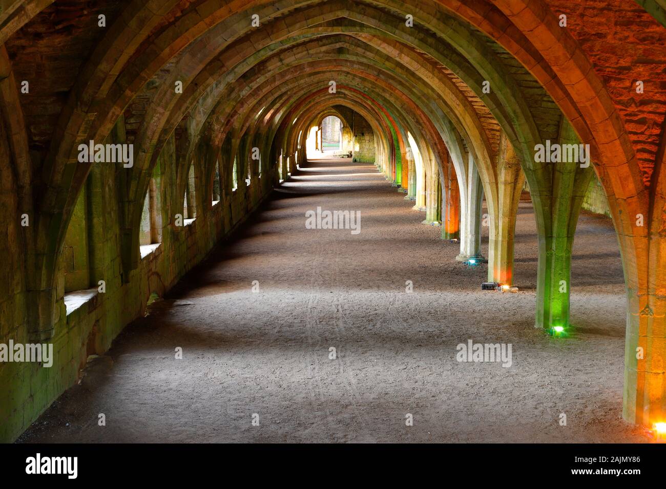 The Cloisters at Fountains Abbey during a Christmas coloured