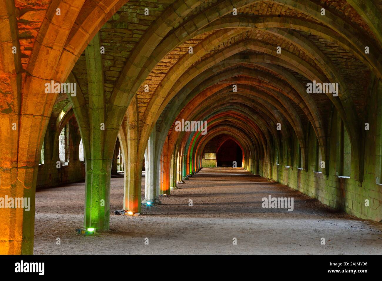 The Cloisters at Fountains Abbey during a Christmas coloured