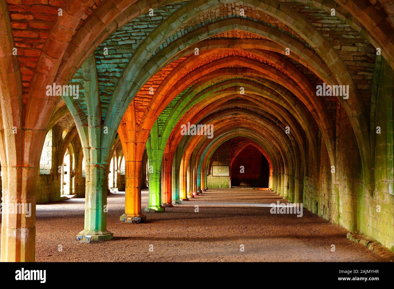 The Cloisters at Fountains Abbey during a Christmas coloured