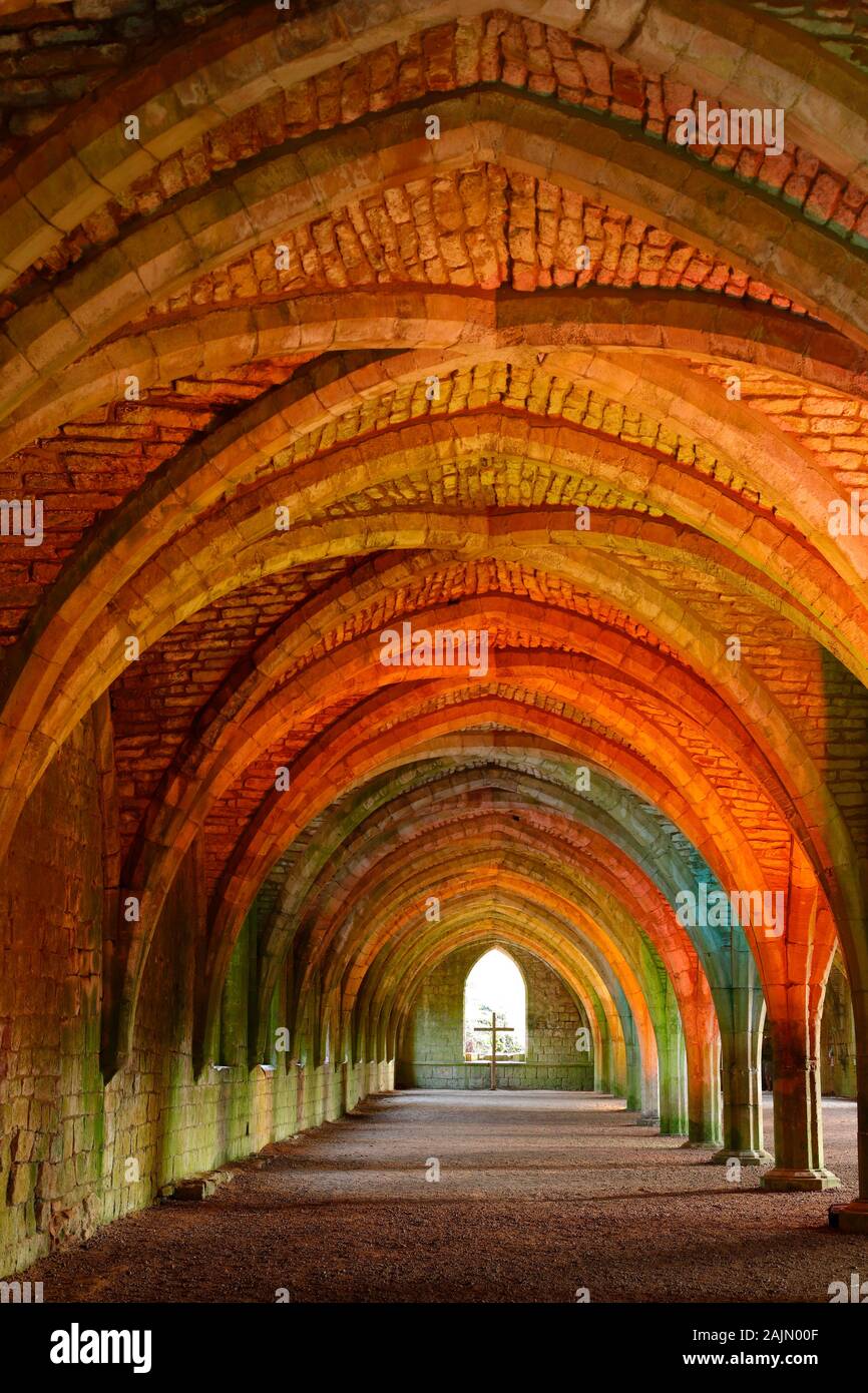 The Cloisters at Fountains Abbey during a Christmas coloured