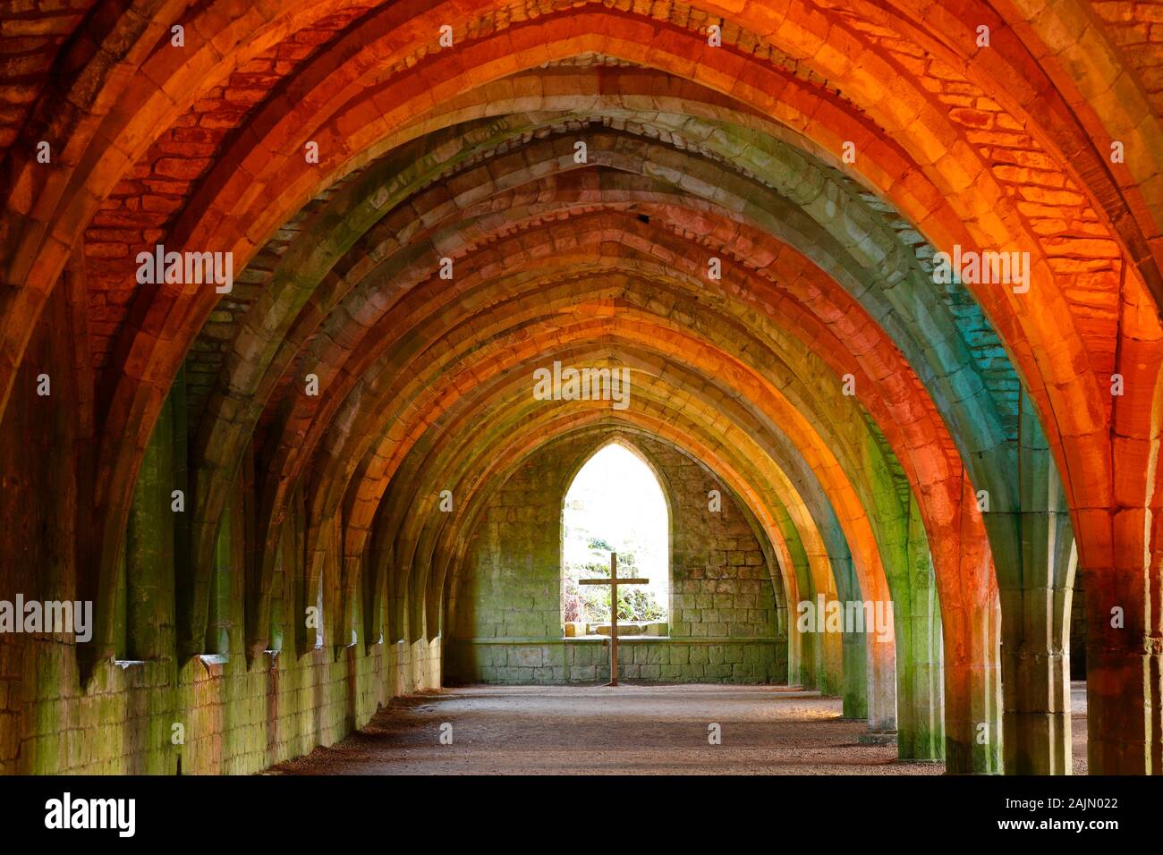 The Cloisters at Fountains Abbey during a Christmas coloured