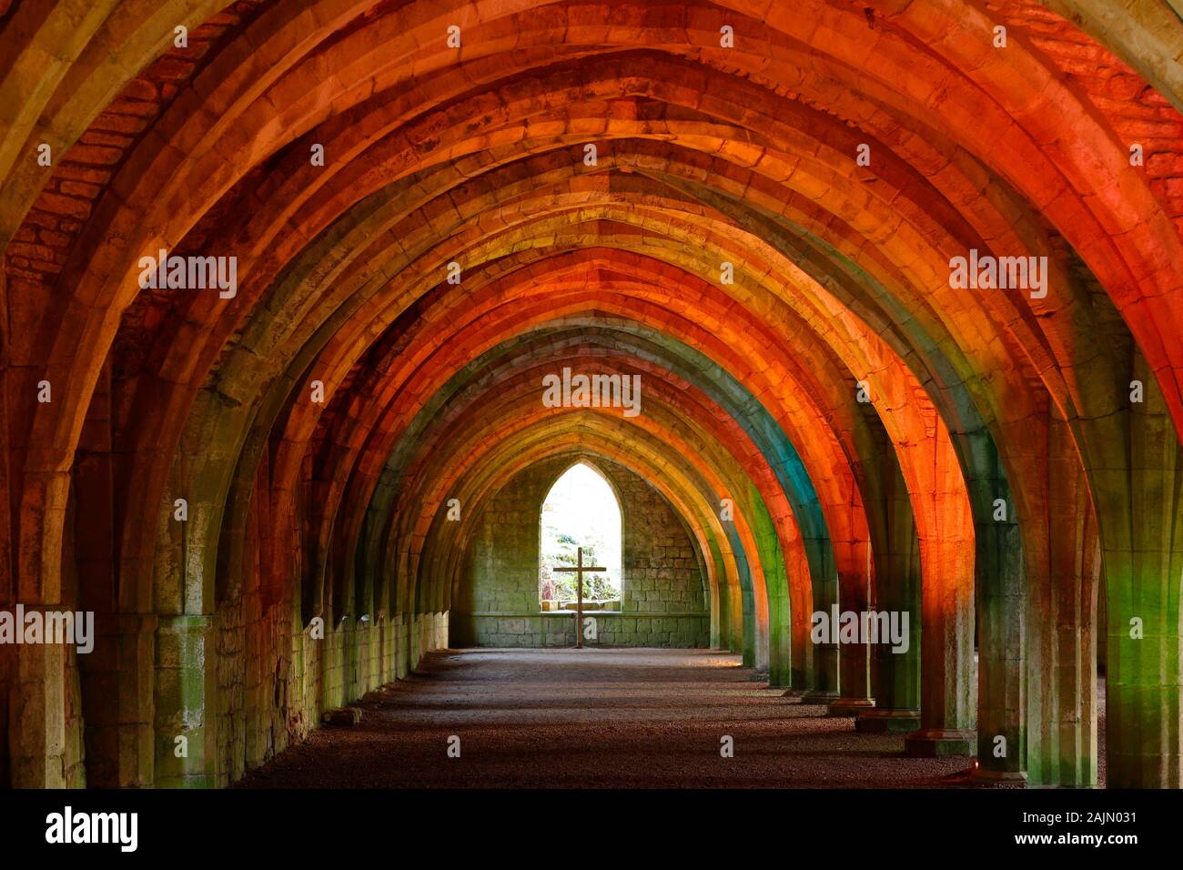 The Cloisters at Fountains Abbey during a Christmas coloured