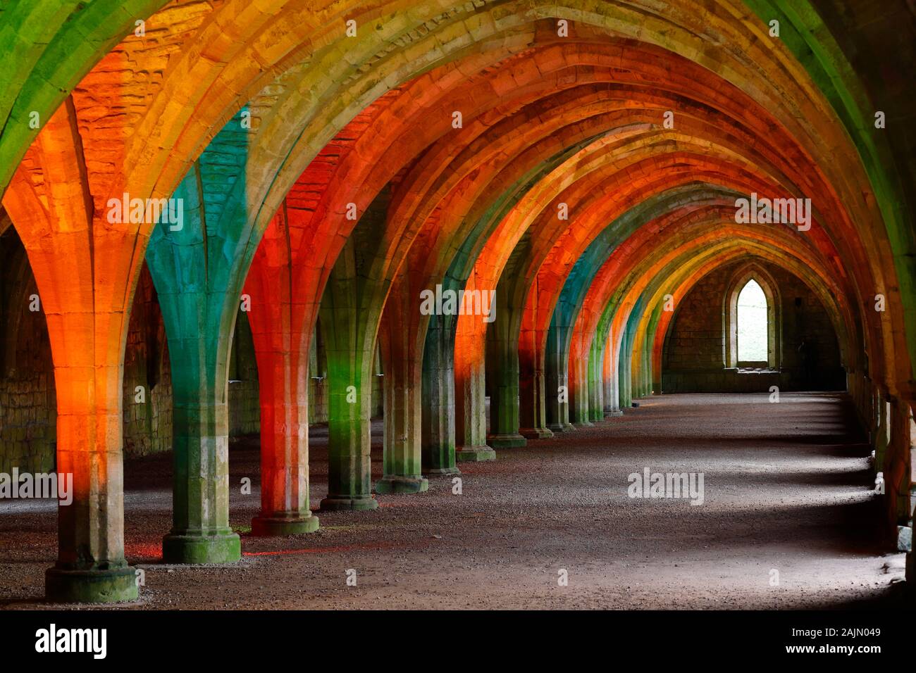 The Cloisters at Fountains Abbey during a Christmas coloured
