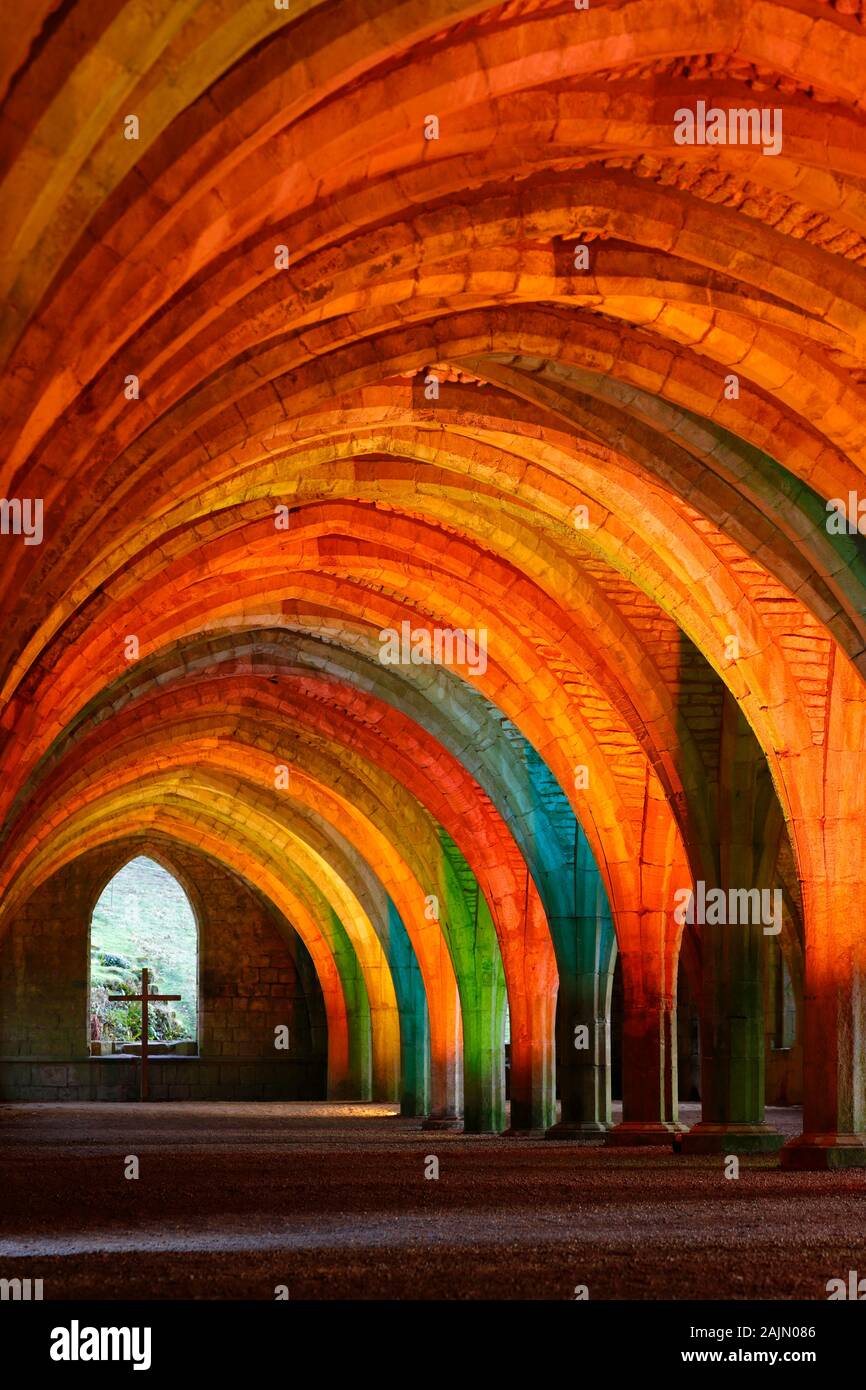 The Cloisters at Fountains Abbey during a Christmas coloured