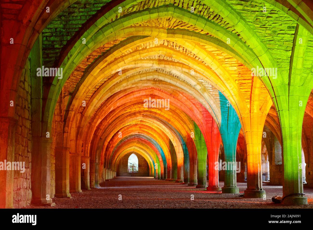 The Cloisters at Fountains Abbey during a Christmas coloured