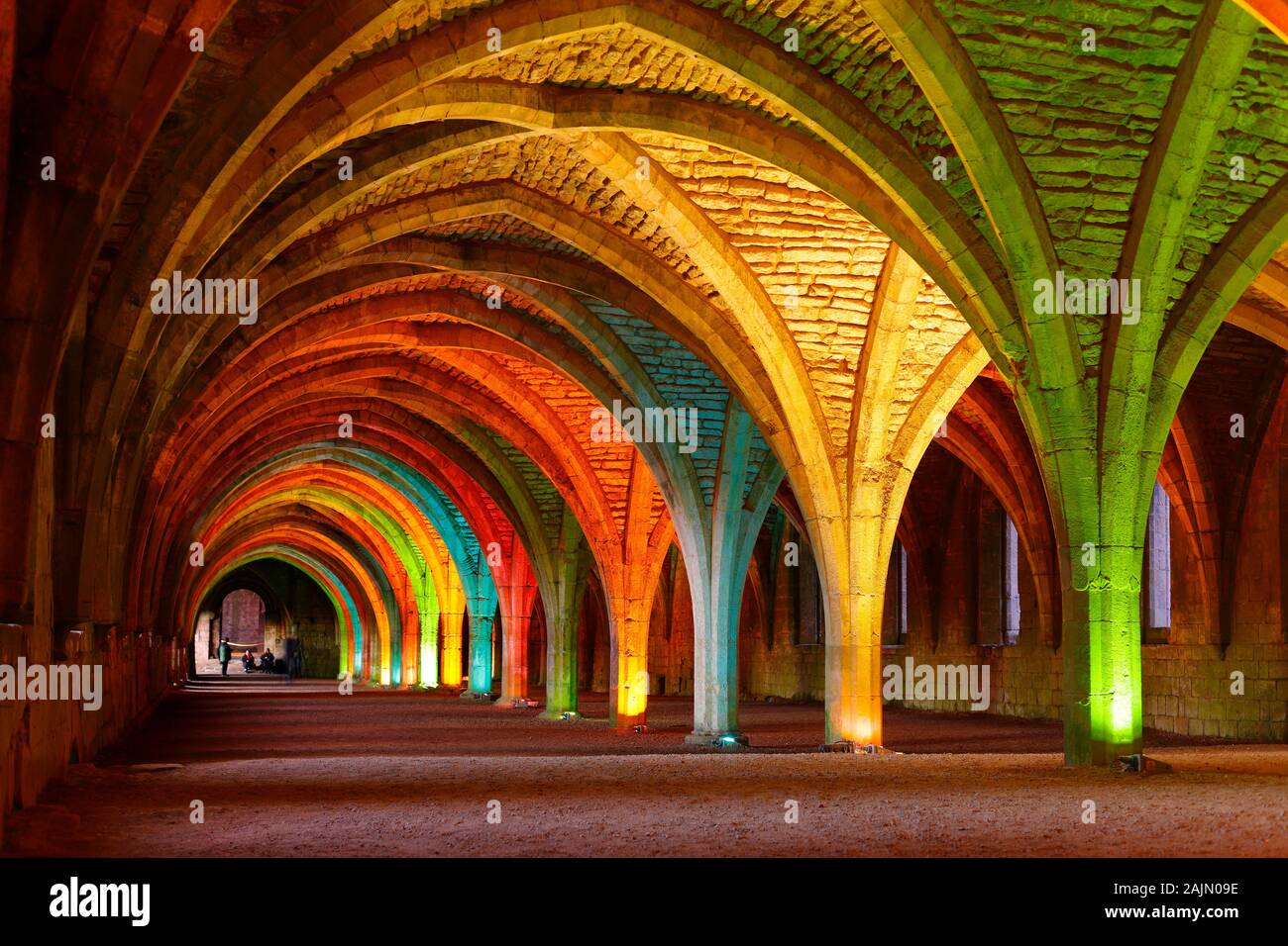 The Cloisters at Fountains Abbey during a Christmas coloured