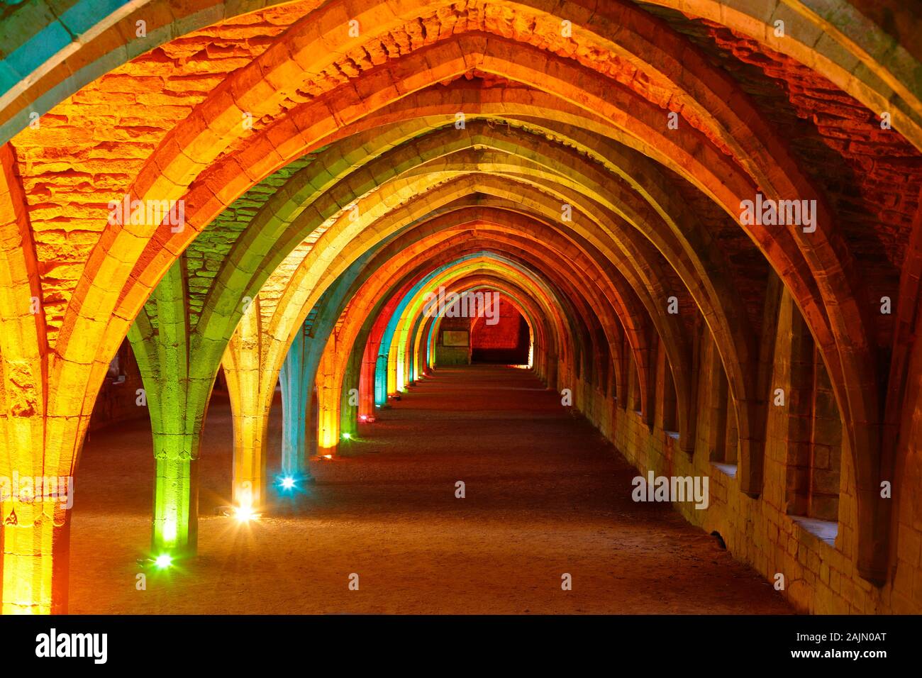 The Cloisters at Fountains Abbey during a Christmas coloured